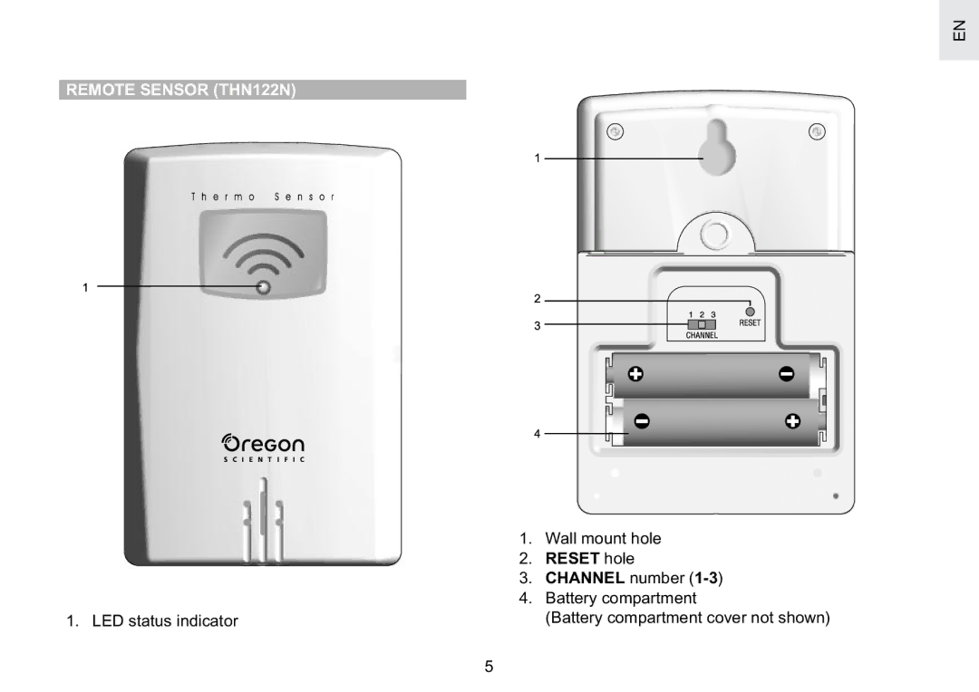 Oregon Scientific BAR623PA user manual Remote Sensor THN122N 