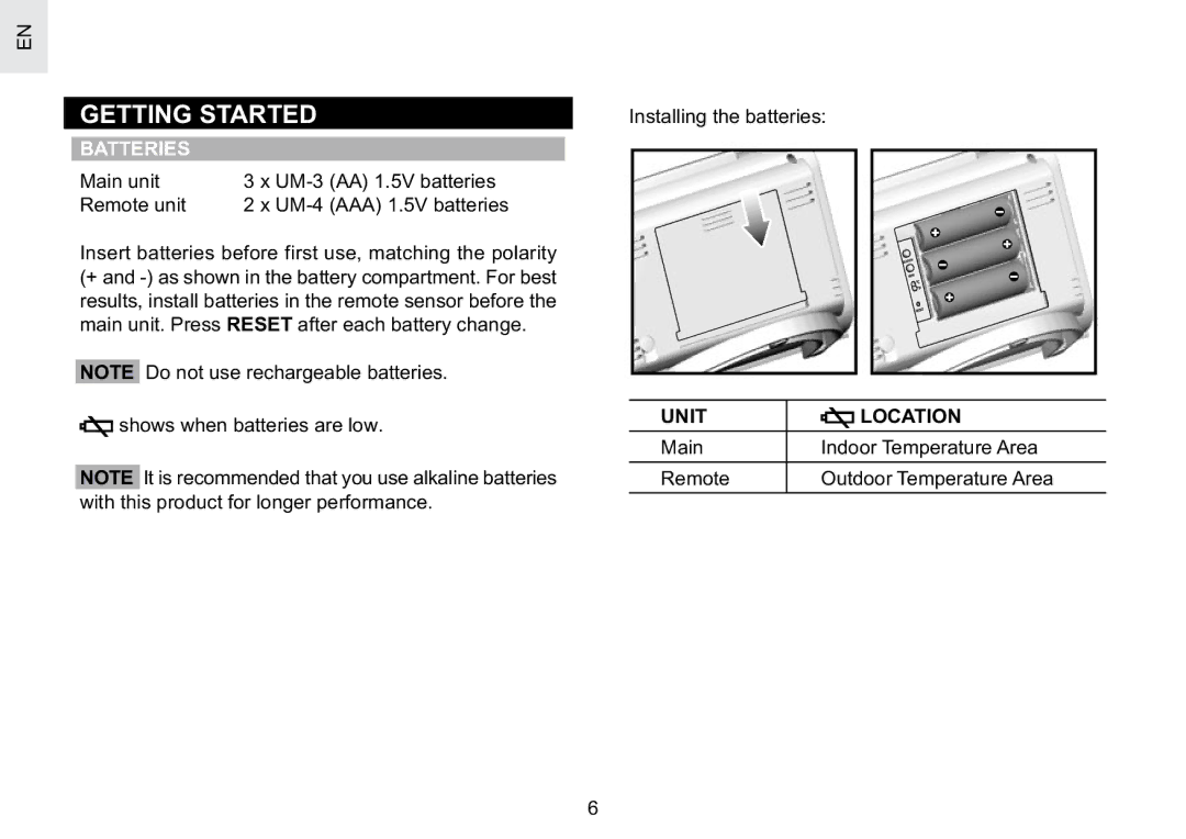 Oregon Scientific BAR623PA user manual Getting Started, Batteries 