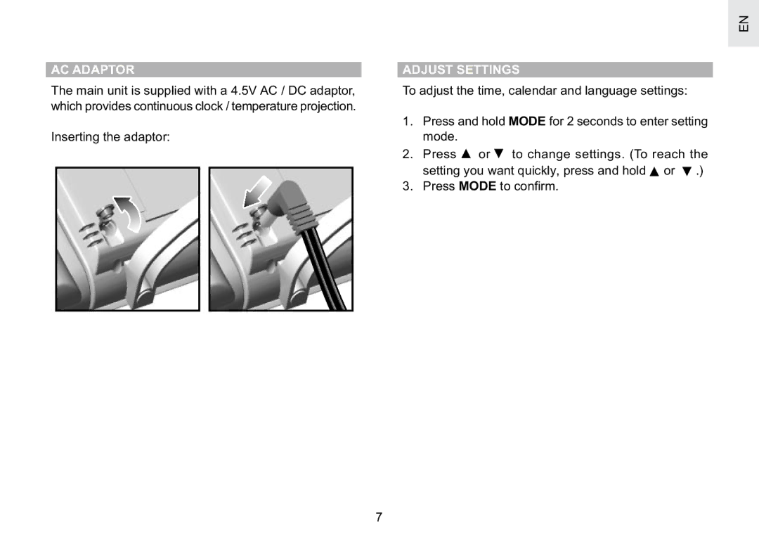 Oregon Scientific BAR623PA user manual AC Adaptor, Adjust Settings 