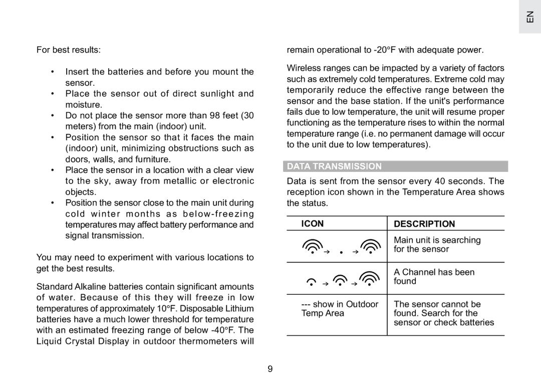 Oregon Scientific BAR623PA user manual Remain operational to -20F with adequate power, Data Transmission 