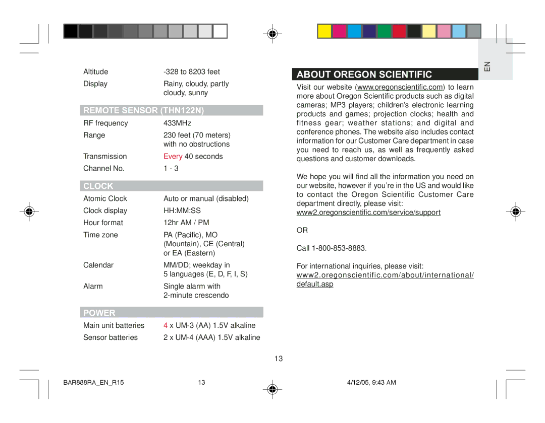 Oregon Scientific BAR888RA user manual About Oregon Scientific, Clock, Power 