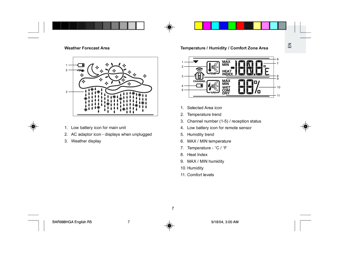 Oregon Scientific BAR986HGA, BAR988HGA user manual Weather Forecast Area 