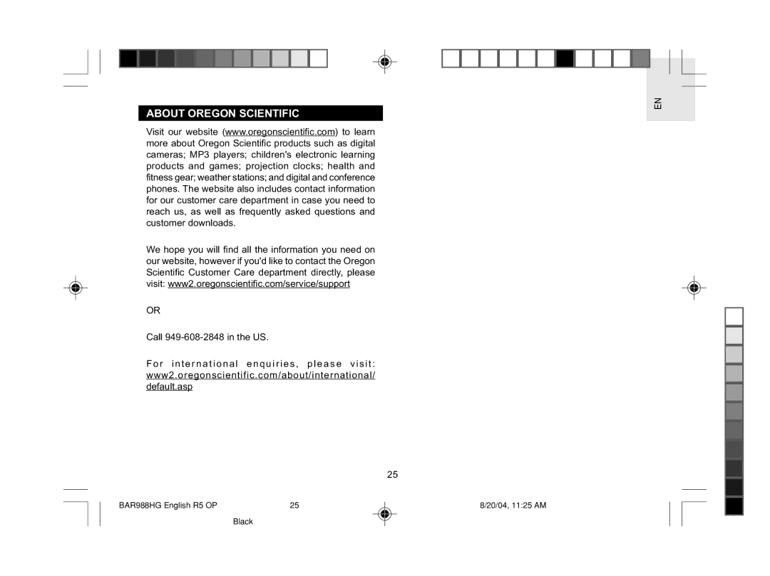 Oregon Scientific BAR988HG user manual About Oregon Scientific 