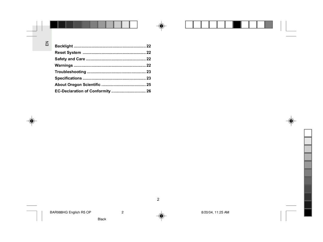 Oregon Scientific user manual BAR988HG English R5 OP 20/04, 1125 AM Black 