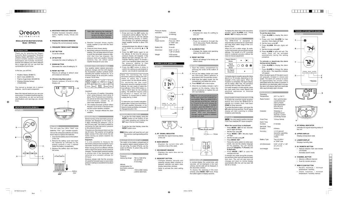 Oregon Scientific BHT663A technical specifications Introduction, Alarm Clock BHM612A, THERMO-HYGROMETER BHGR618 