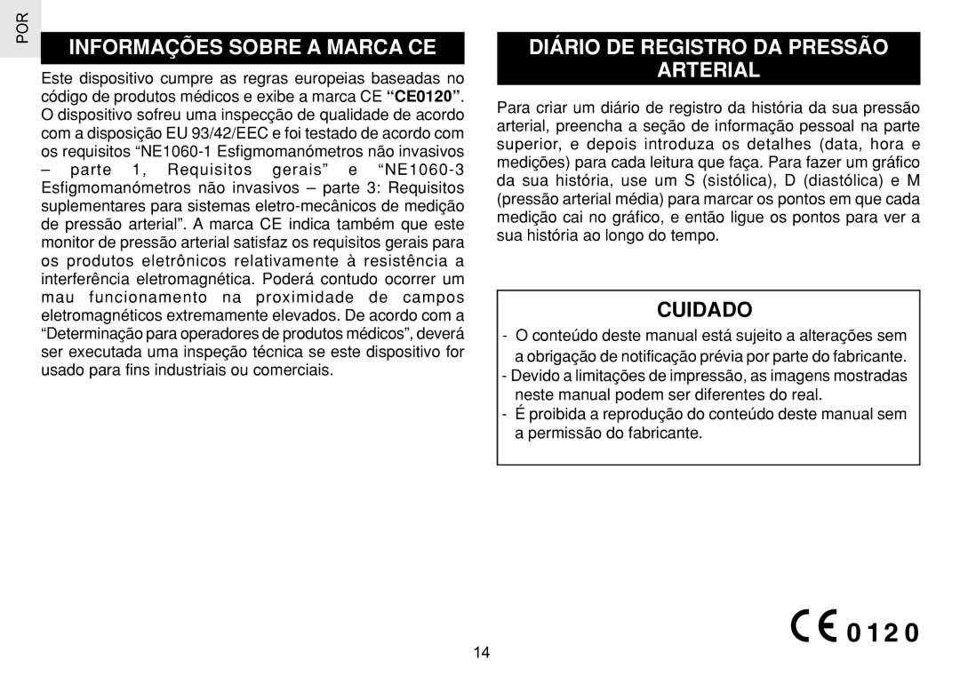 Oregon Scientific BPW120 user manual Informações Sobre a Marca CE, Diário DE Registro DA Pressão Arterial 