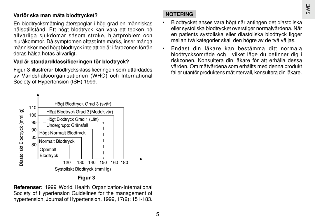 Oregon Scientific BPW120 user manual Varför ska man mäta blodtrycket?, Vad är standardklassificeringen för blodtryck? 