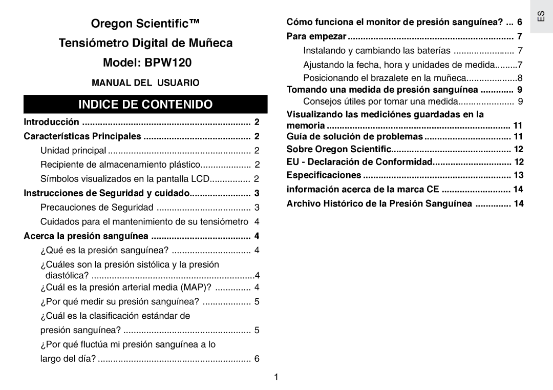 Oregon Scientific BPW120 Indice DE Contenido, Manual DEL Usuario, Cómo funciona el monitor de presión sanguínea? 