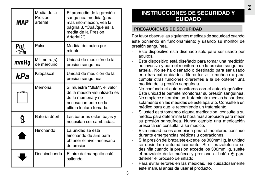 Oregon Scientific BPW120 user manual Cuidado, Precauciones DE Seguridad 