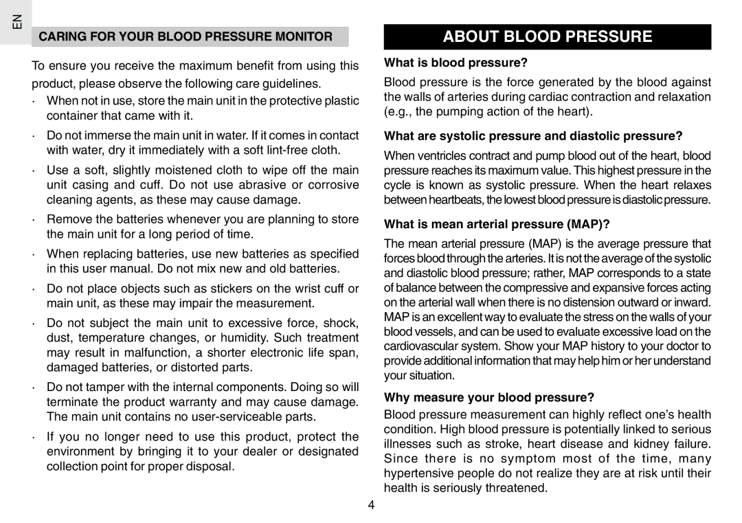 Oregon Scientific BPW120 user manual About Blood Pressure, Caring for Your Blood Pressure Monitor 