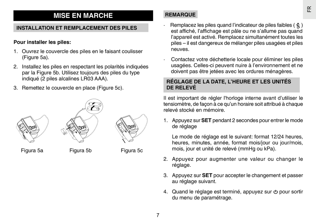 Oregon Scientific BPW120 user manual Mise EN Marche, Installation ET Remplacement DES Piles, Pour installer les piles 