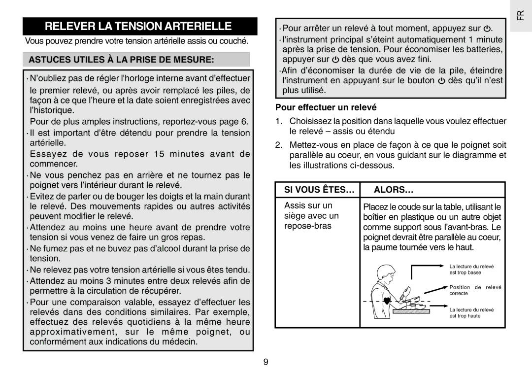 Oregon Scientific BPW120 Relever LA Tension Arterielle, Astuces Utiles À LA Prise DE Mesure, Pour effectuer un relevé 