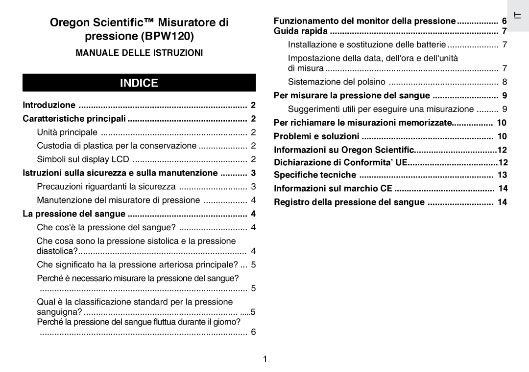 Oregon Scientific BPW120 Indice, Manuale Delle Istruzioni, Che significato ha la pressione arteriosa principale? 