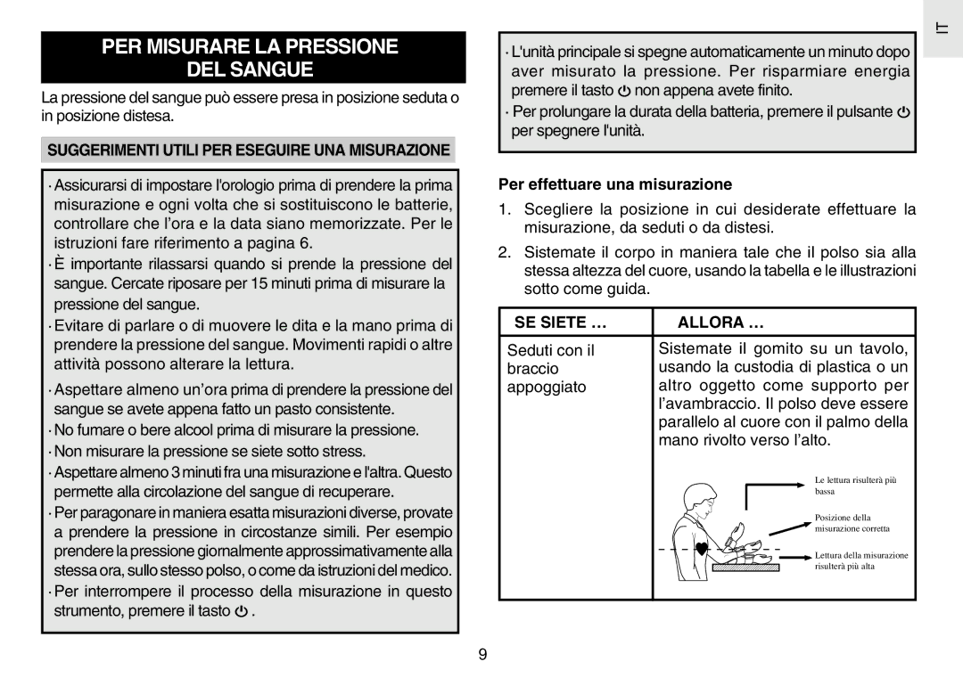 Oregon Scientific BPW120 user manual PER Misurare LA Pressione DEL Sangue, Suggerimenti Utili PER Eseguire UNA Misurazione 