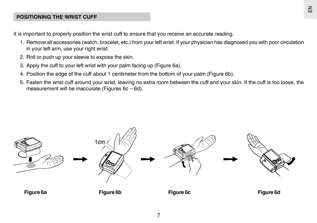 Oregon Scientific BPW120 user manual Positioning the Wrist Cuff 