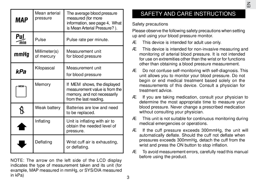 Oregon Scientific BPW129 user manual Safety and Care Instructions, Safety precautions 