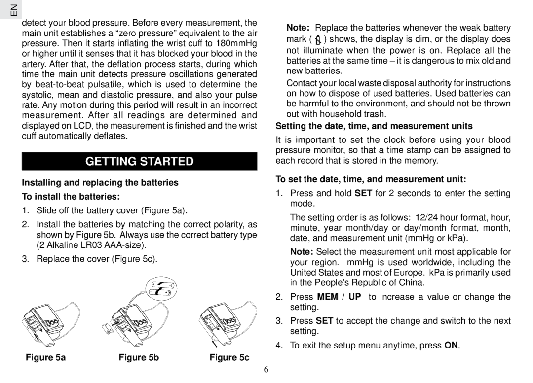 Oregon Scientific BPW129 user manual Getting Started, Setting the date, time, and measurement units 