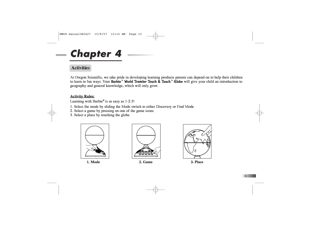 Oregon Scientific BW68 manual Activities, Chapter 