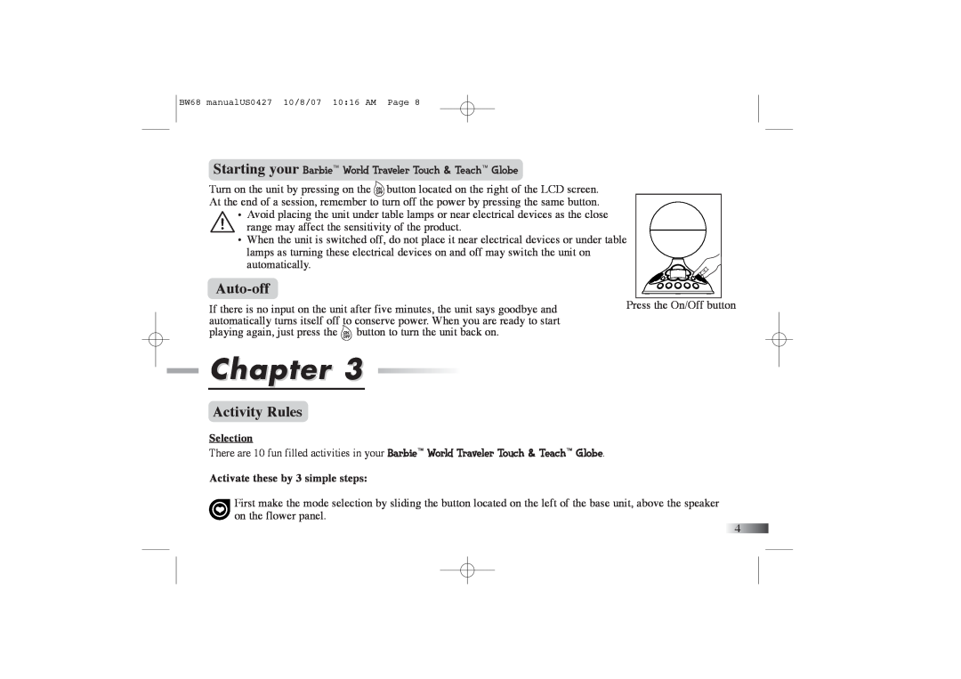 Oregon Scientific BW68 manual Auto-off, Activity Rules, Chapter, Selection, Activate these by 3 simple steps 