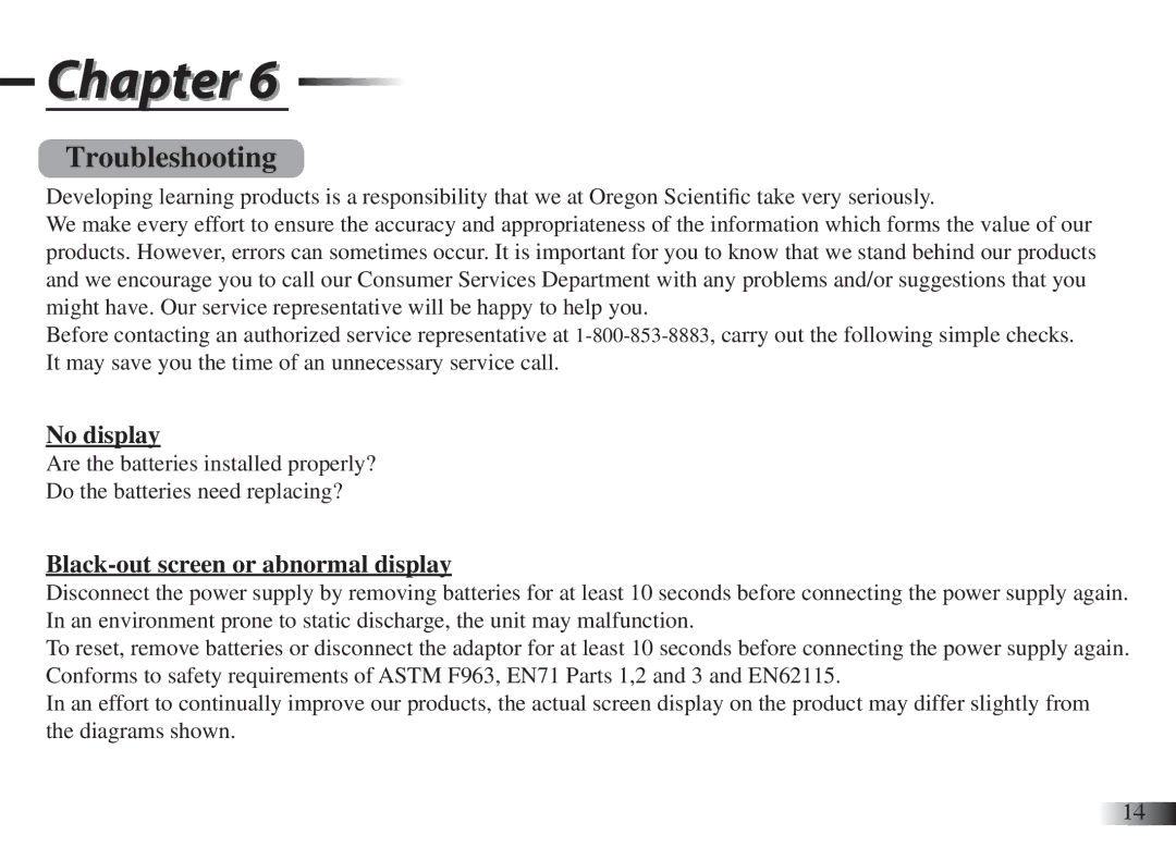 Oregon Scientific Clone Trooper Laptop manual Troubleshooting, No display, Black-out screen or abnormal display 