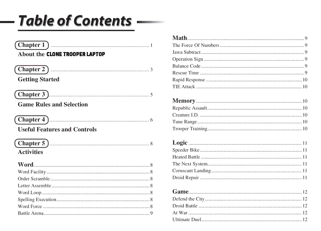 Oregon Scientific Clone Trooper Laptop manual Table of Contents 