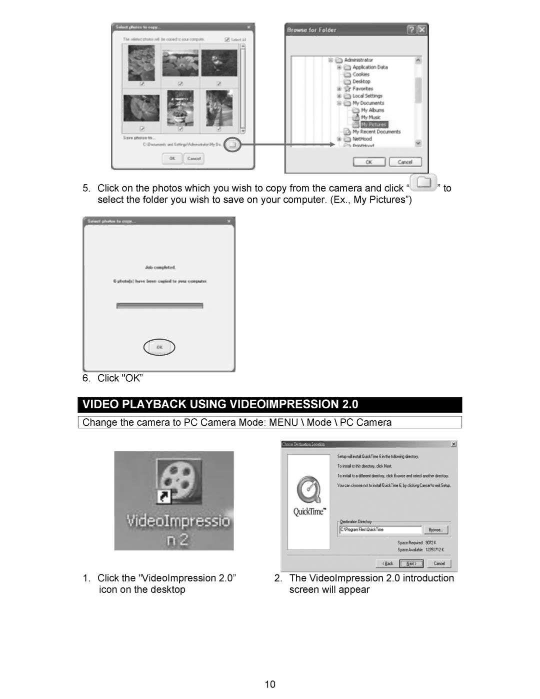 Oregon Scientific DS6300 user manual Video Playback Using Videoimpression 