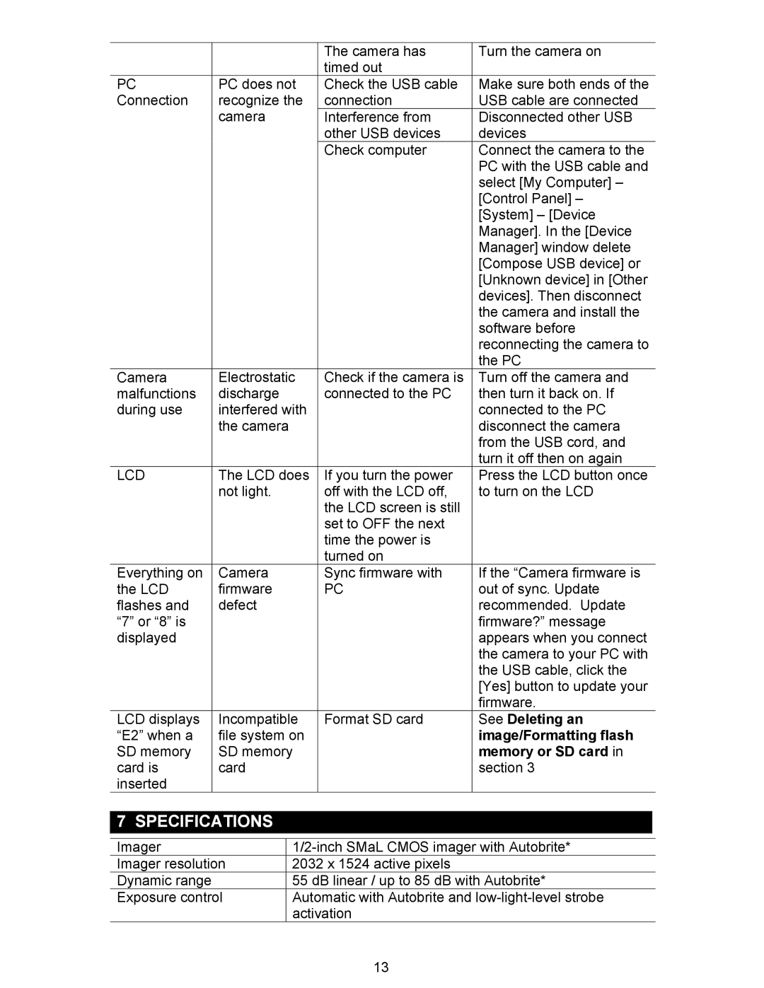 Oregon Scientific DS6310 user manual Specifications, See Deleting an, Image/Formatting flash, Memory or SD card 