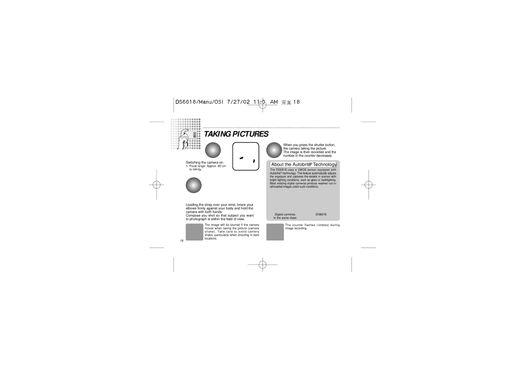 Oregon Scientific DS6618 user manual Taking Pictures, About the AutobriteTM Technology 