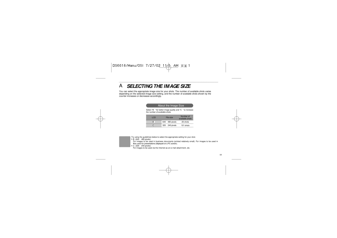 Oregon Scientific DS6618 user manual Selecting the Image Size, About the Image Size 