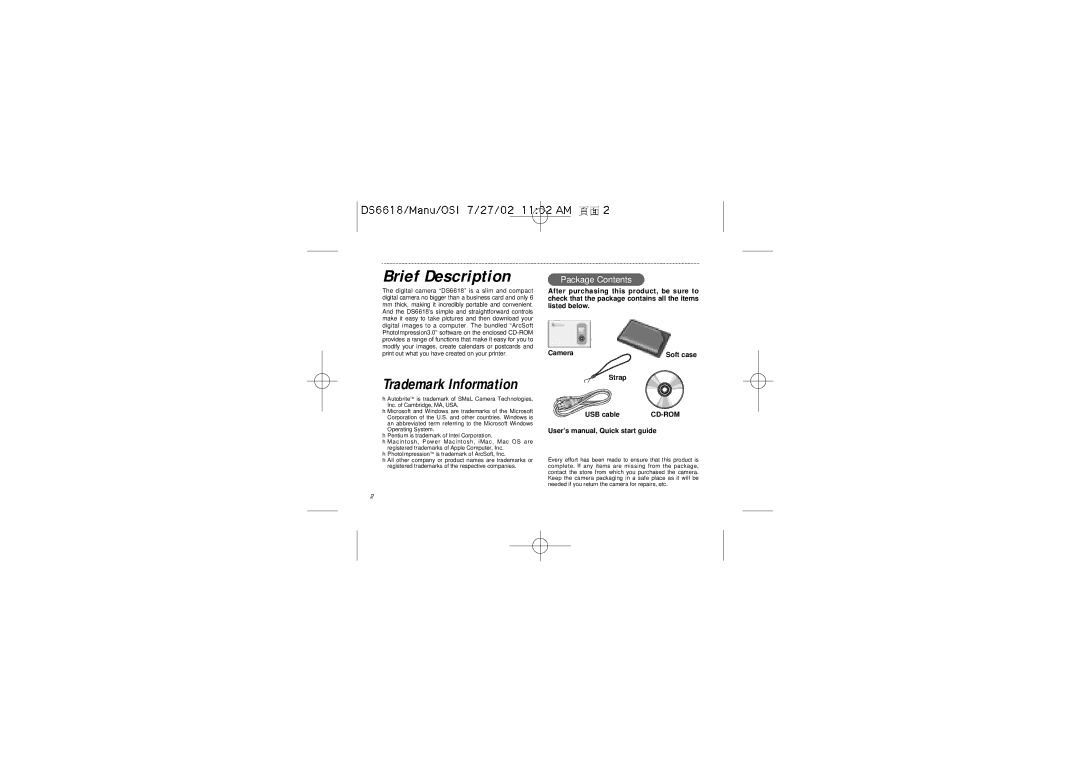 Oregon Scientific DS6618 user manual Brief Description, Package Contents 