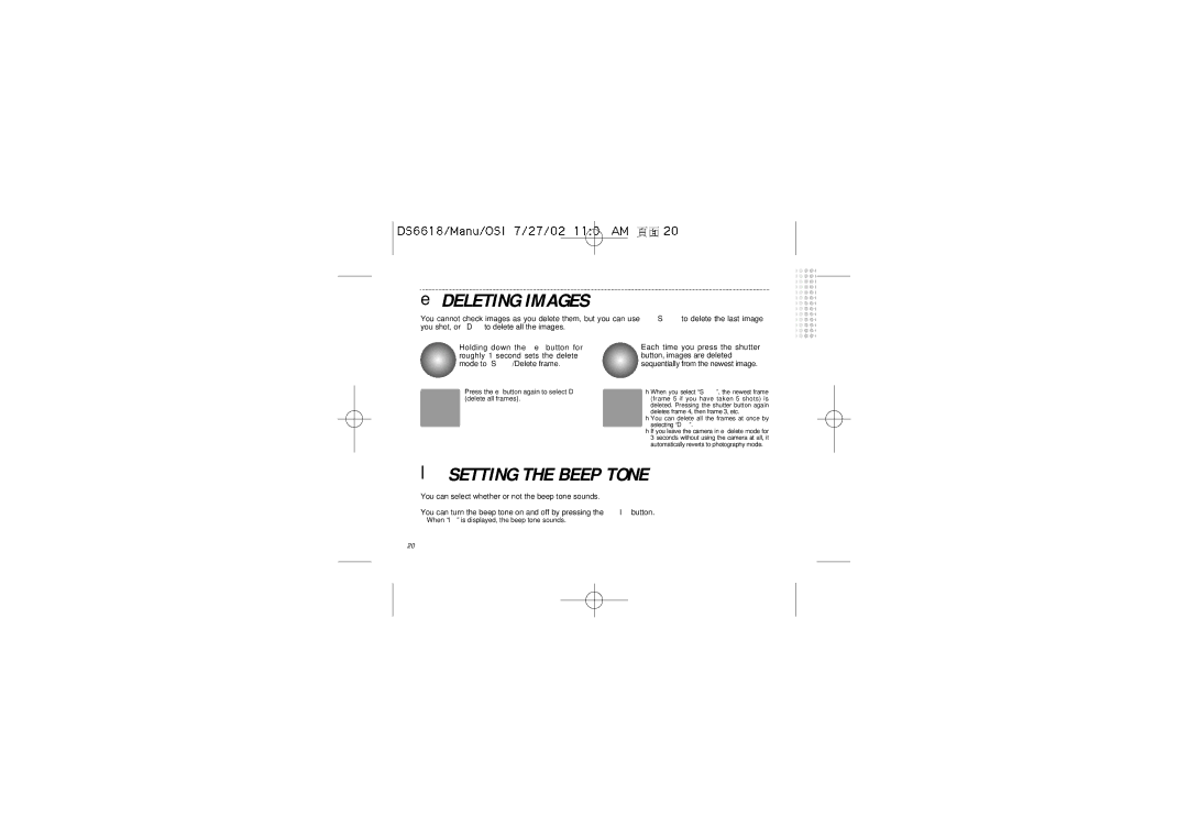 Oregon Scientific DS6618 user manual Deleting Images, Setting the Beep Tone 