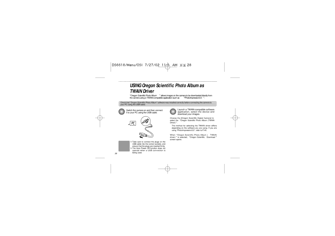 Oregon Scientific DS6618 user manual Using Oregon Scientific Photo Album as Twain Driver 