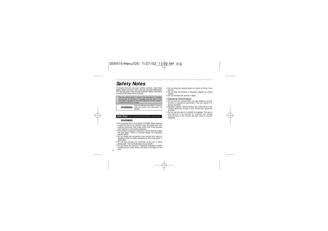 Oregon Scientific DS6618 user manual Safety Notes, HGeneral Information 