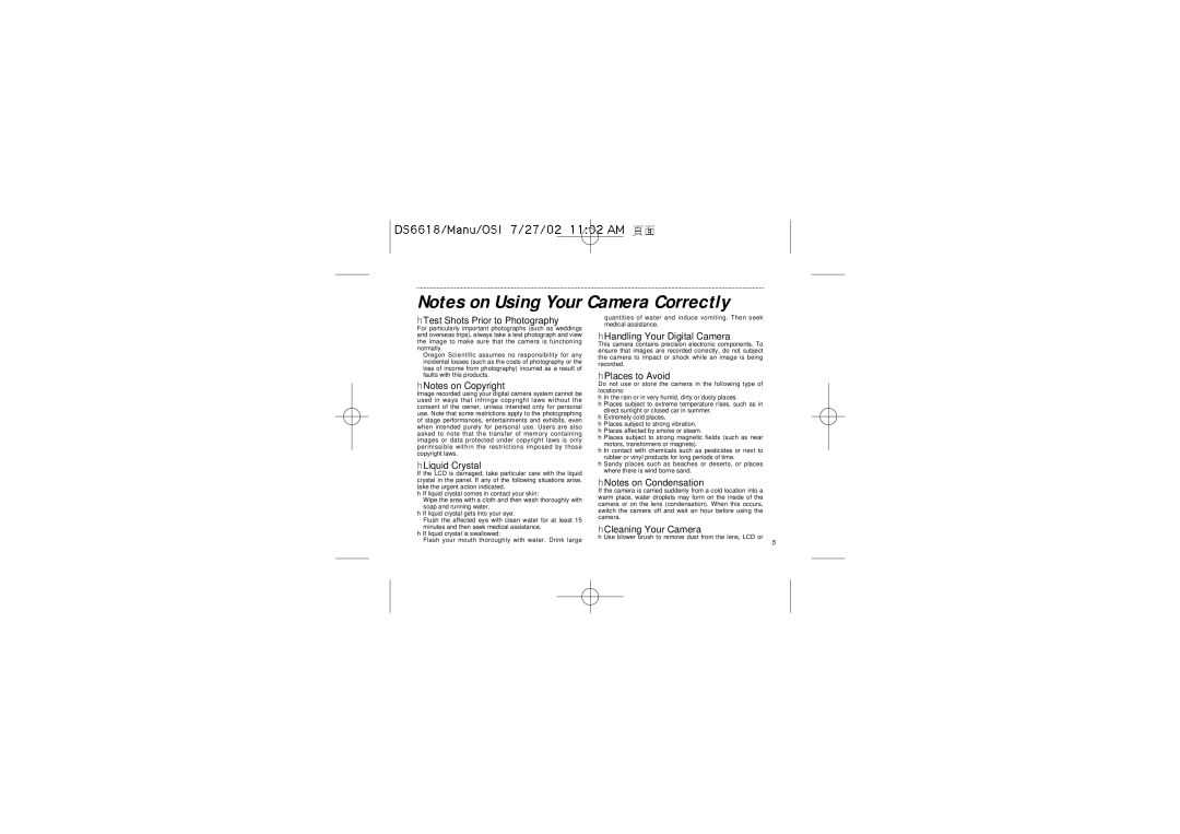 Oregon Scientific DS6618 user manual HTest Shots Prior to Photography 