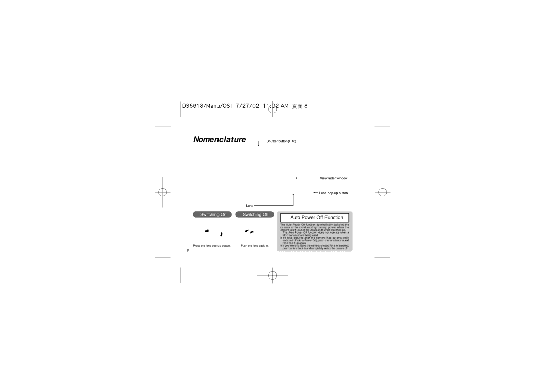 Oregon Scientific DS6618 user manual Nomenclature P.18, Auto Power Off Function 