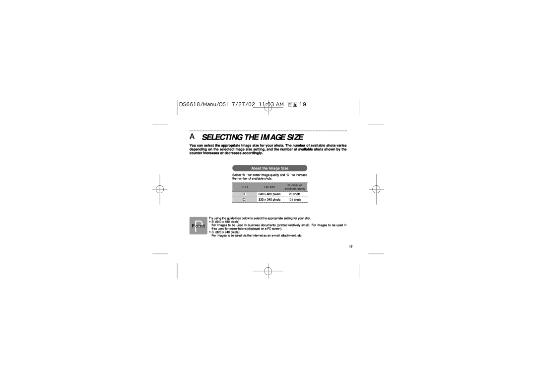Oregon Scientific DS6618 user manual A Selecting The Image Size, About the Image Size 