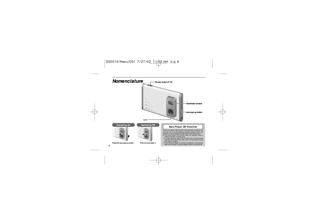 Oregon Scientific DS6618 user manual Nomenclature P.18, Auto Power Off Function, Switching On, Switching Off 