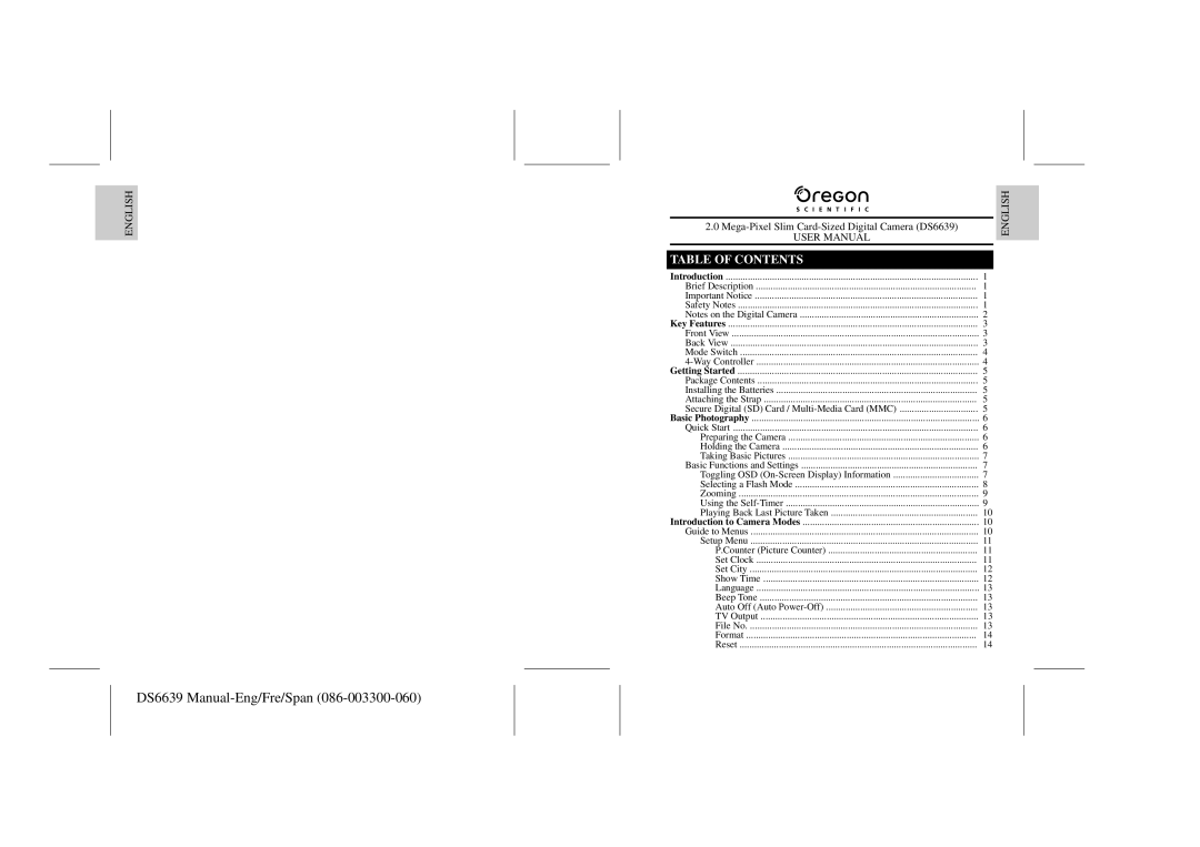 Oregon Scientific DS6639 user manual Table of Contents 