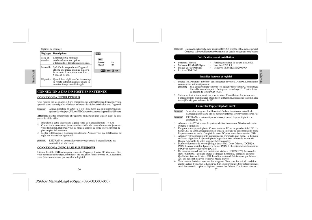 Oregon Scientific DS6639 user manual Connexion a DES Dispositifs Externes, Connexion a UN Televiseur 