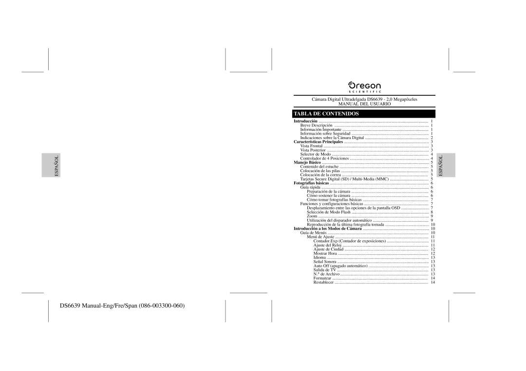 Oregon Scientific DS6639 user manual Tabla DE Contenidos, Introducción 