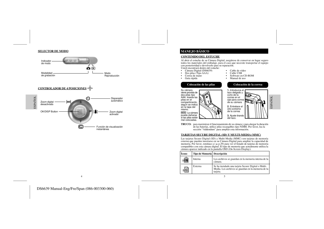 Oregon Scientific DS6639 user manual Manejo Básico, Selector DE Modo, Contenido DEL Estuche, Controlador DE 4 Posiciones 