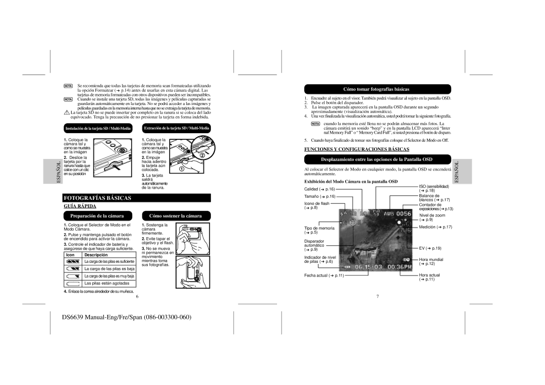 Oregon Scientific DS6639 user manual Fotografías Básicas, Funciones Y Configuraciones Básicas, Guía Rápida 