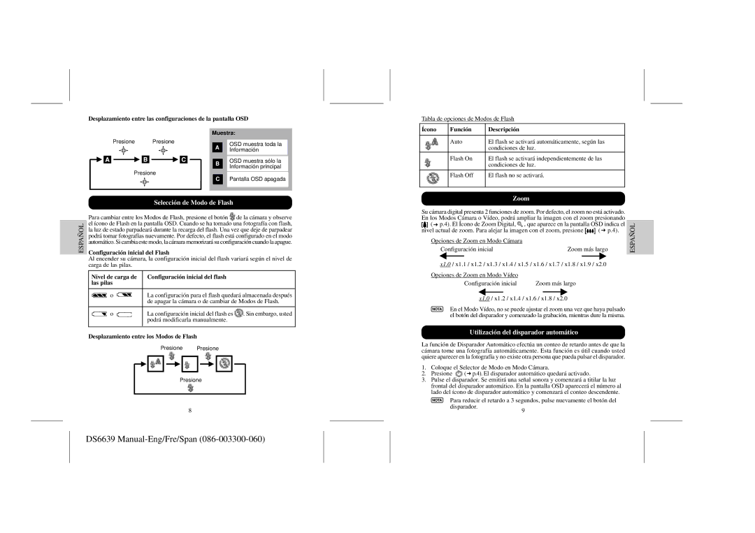 Oregon Scientific DS6639 user manual Selección de Modo de Flash, Utilización del disparador automático 