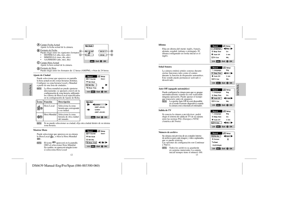 Oregon Scientific DS6639 Idioma, Señal Sonora, Ajuste de Ciudad, Auto Off apagado automático, Salida de TV, Mostrar Hora 