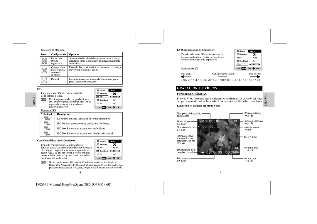 Oregon Scientific DS6639 user manual Grabación DE Vídeos, Funciones Básicas 