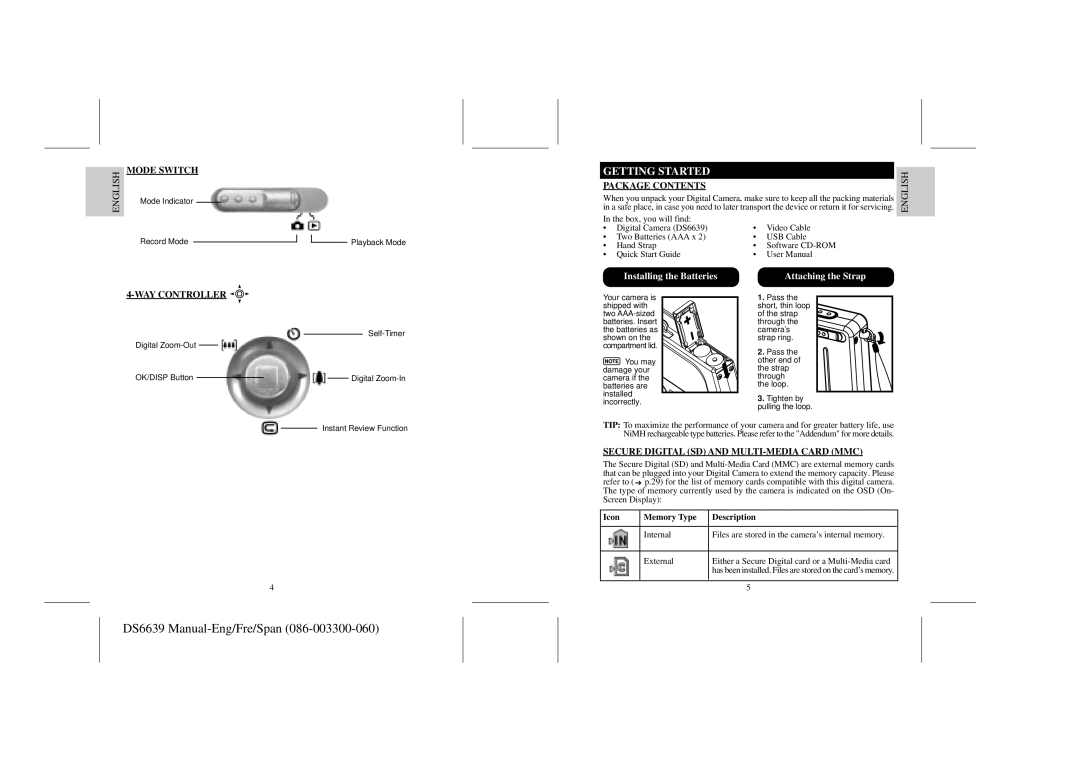 Oregon Scientific DS6639 user manual Getting Started, Mode Switch, WAY Controller, Package Contents 