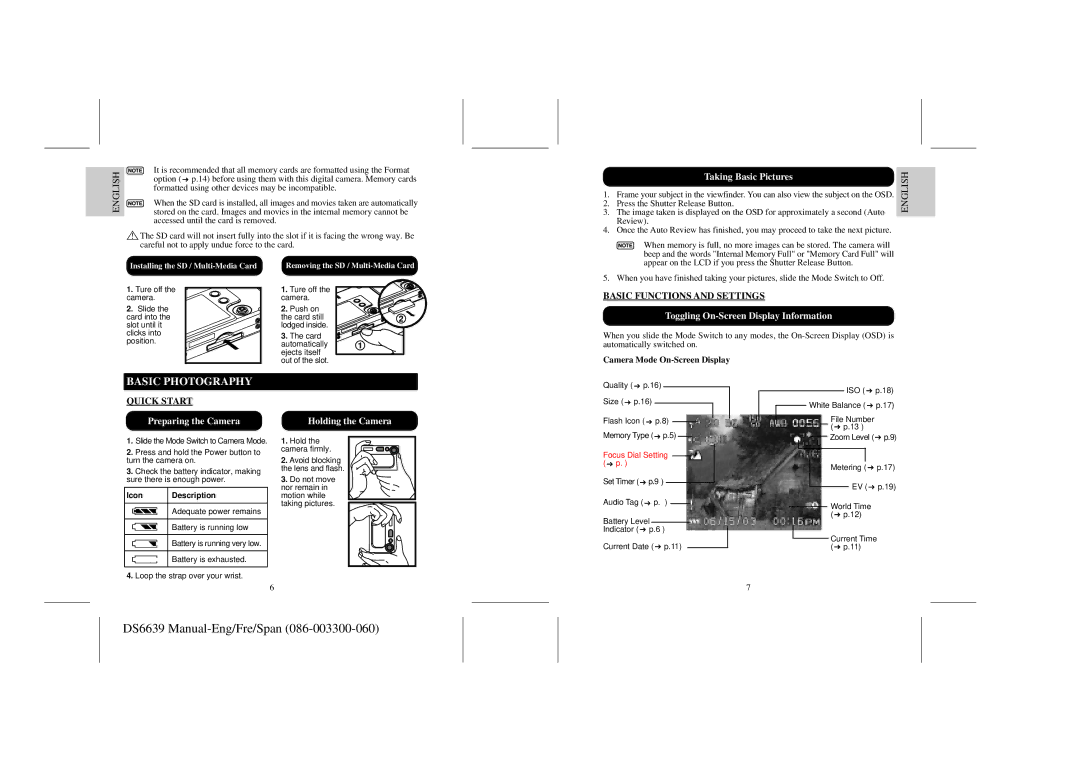 Oregon Scientific DS6639 user manual Basic Photography, Basic Functions and Settings, Quick Start 