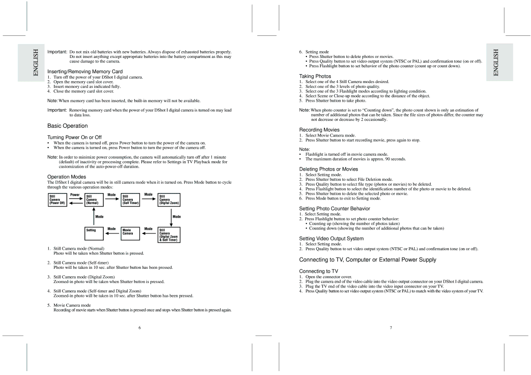 Oregon Scientific DS6868 user manual Basic Operation, Connecting to TV, Computer or External Power Supply 