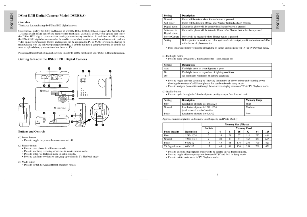 Oregon Scientific DShot II/III Digital Camera Model DS6888/A, Getting to Know the DShot II/III Digital Camera, Overview 