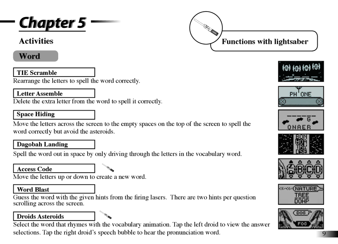 Oregon Scientific DV33 manual Activities, Word 